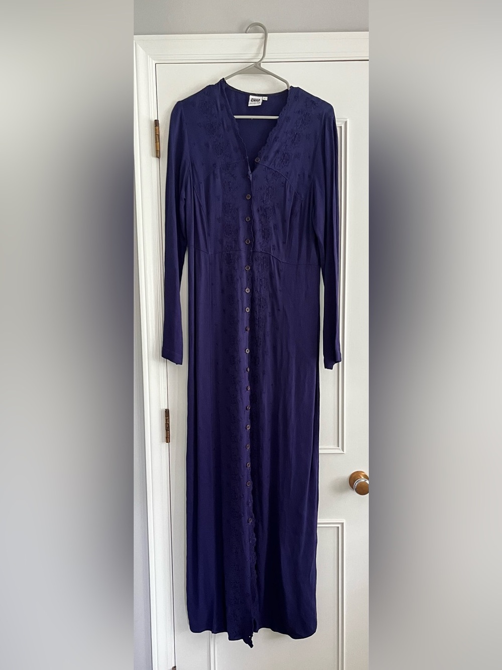 JOHNNY WAS Maxi Dress Long Sleeve Button-Front in Deep Purple Size Large